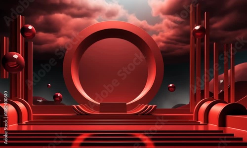Red technology sense festival 3D e-commerce product booth background