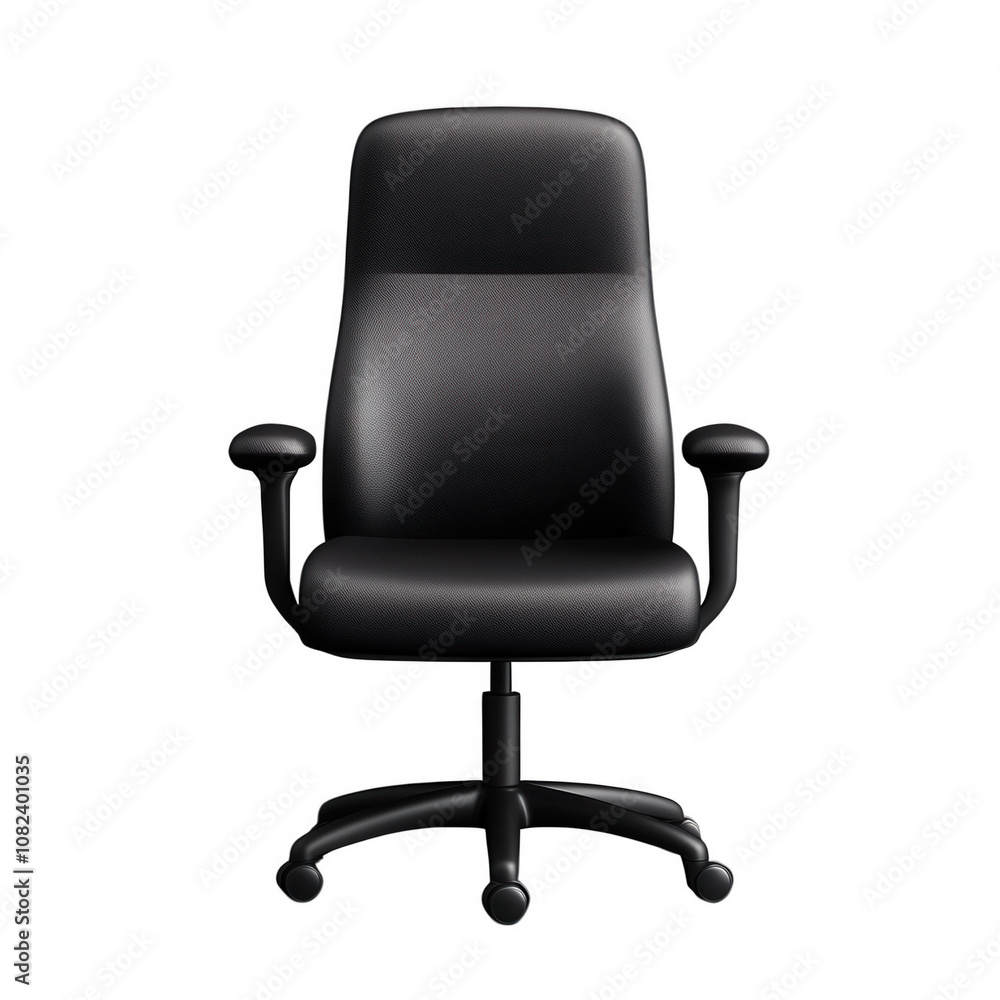 Leather Black Office Chair 3D Rendering Close Up - Modern Ergonomic Seat with High Backrest and Casters for Mobility Leather Black Office Chair 3D Rendering Close Up - Modern Ergonomic Seat with High Backrest and Casters for Mobility