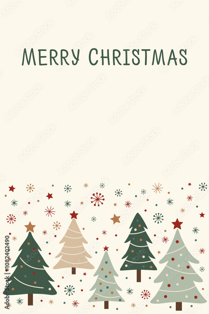 Christmas Card with Neutral Tones and Minimalist Trees