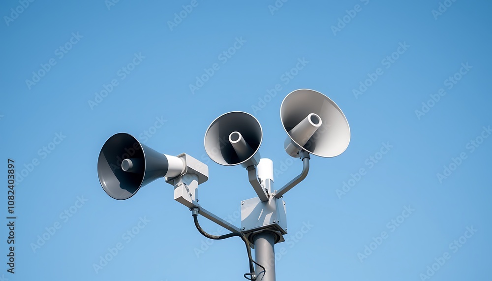 Alarm Siren and Speakers Mounted on a Pole Alarm Siren and Speakers Mounted on a Pole