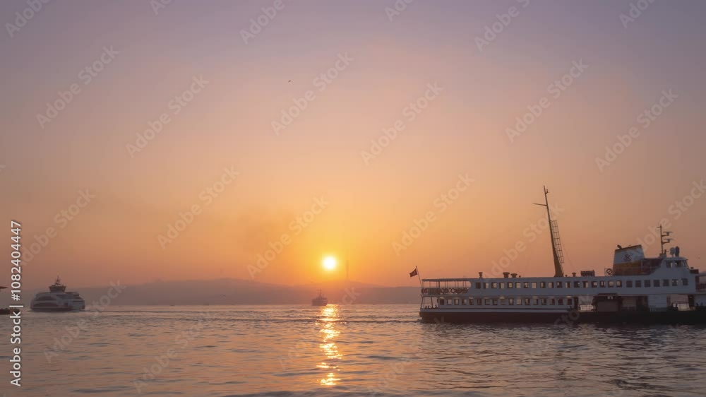 Seascape golden sunrise over the sea. Yacht sailing in the sunrise time. Seascape golden sunrise over the sea. Yacht sailing in the sunrise time.