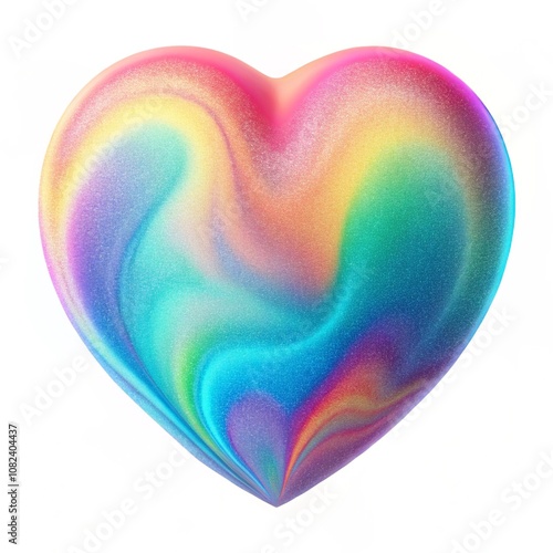 Abstract pastel neon holographic blurred grainy gradient heart on white background. Colorful digital grain soft noise Lo-fi multicolor vintage retro valentines Day dating design, unicorn candy colors