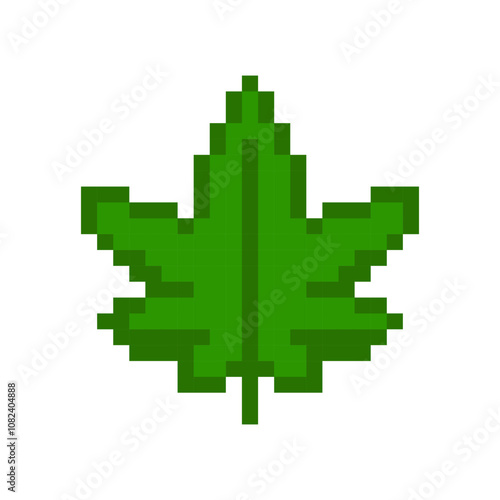 Cannabis leaf 8-bit icon game element, Cannabis leaf pixel item for game interface.