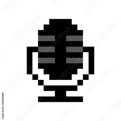 Microphone 8-bit icon game element, Studio microphone pixel item for game interface.