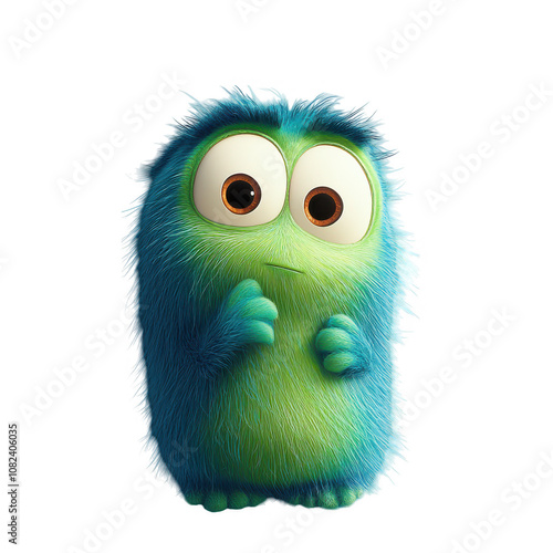 3D Animated Cute Blue Character with Fluffy Texture Standing on Two Legs for Childrens Party or Cartoon Design