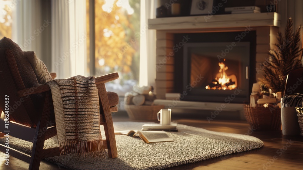 Fototapeta premium Cozy Fireplace Living Room