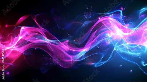 Abstract digital wave in neon blue and pink. Futurity. Illustration