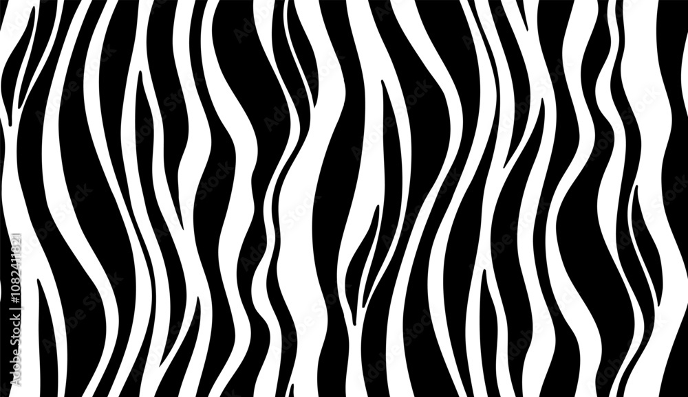 Black and white wavy abstract pattern resembling zebra stripes. Seamless pattern vector. Optical illusion background. Black and white wavy abstract pattern resembling zebra stripes. Seamless pattern vector. Optical illusion background.