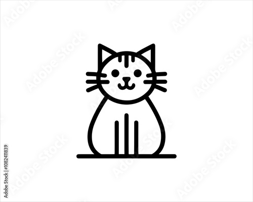 Minimal thin line cat logo vector template. Outline cat icon symbol vector illustration.