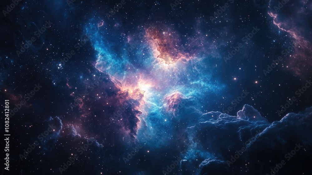 Obraz premium Vibrant Cosmic Clouds and Colorful Gas Nebulae Illuminating the Depths of Space with Celestial Bodies and Distant Stars at Night