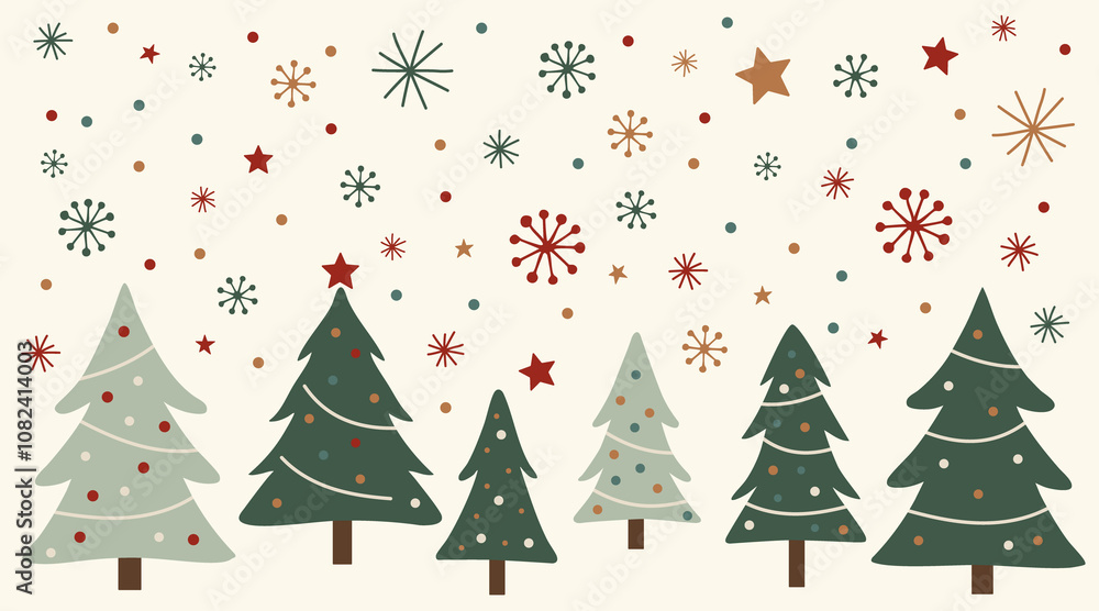 Simple Christmas Tree Illustration with Festive Stars Simple Christmas Tree Illustration with Festive Stars