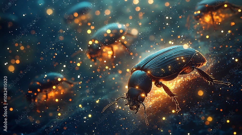Glowing Beetles Forming Captivating Constellations in the Starry Night Sky Glowing Beetles Forming Captivating Constellations in the Starry Night Sky