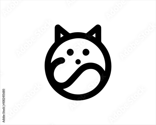 Minimal thin line cat logo vector template. Outline cat icon symbol vector illustration.