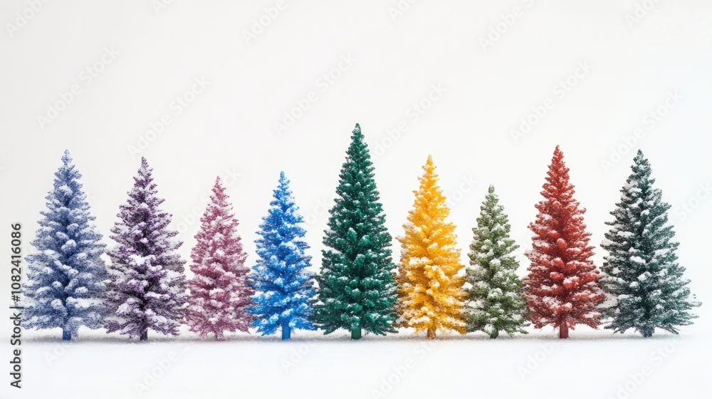 Obraz premium Christmas trees, traditional theme, colorful, isolated on white background