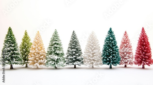 Christmas trees, traditional theme, colorful, isolated on white background