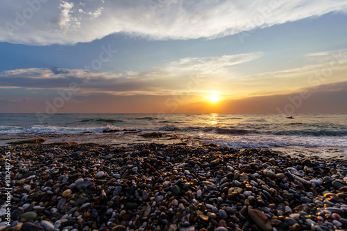 Mesmerizing Sea Sunset View With Pebble Beach..