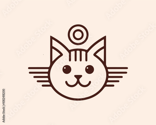 Minimal thin line cat logo vector template. Outline cat icon symbol vector illustration.