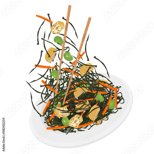 Vector Illustration Logo Clipart Levitation Hijiki no nimono or Hijiki salad