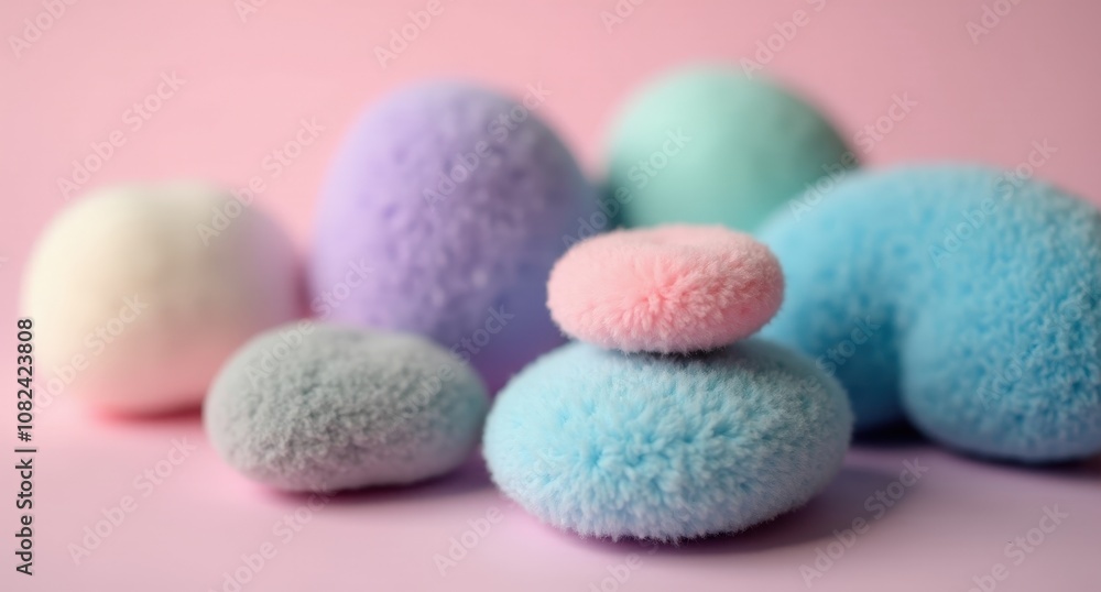 Fuzzy stones in pastel colors with a depth of field and close-up view, offering a tranquil, minimalistic abstract wallpaper design. Fuzzy stones in pastel colors with a depth of field and close-up view, offering a tranquil, minimalistic abstract wallpaper design.
