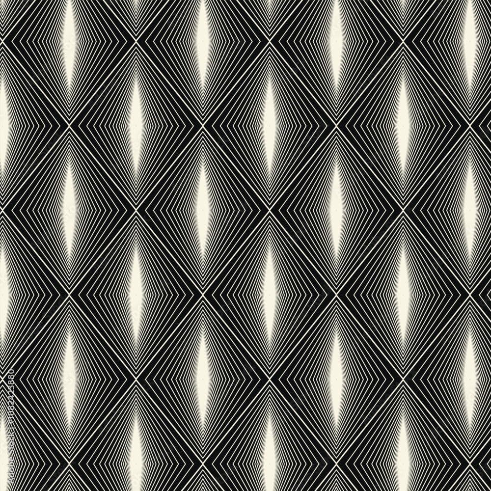 Geometric out line zigzag pattern pattern with diamond shape. Seamless repeating geometric texture on black background. Light effect illustration Geometric out line zigzag pattern pattern with diamond shape. Seamless repeating geometric texture on black background. Light effect illustration