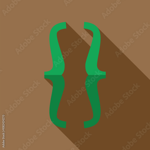 Green curly brackets symbol with its reflection casting a long shadow over a brown background representing programming code