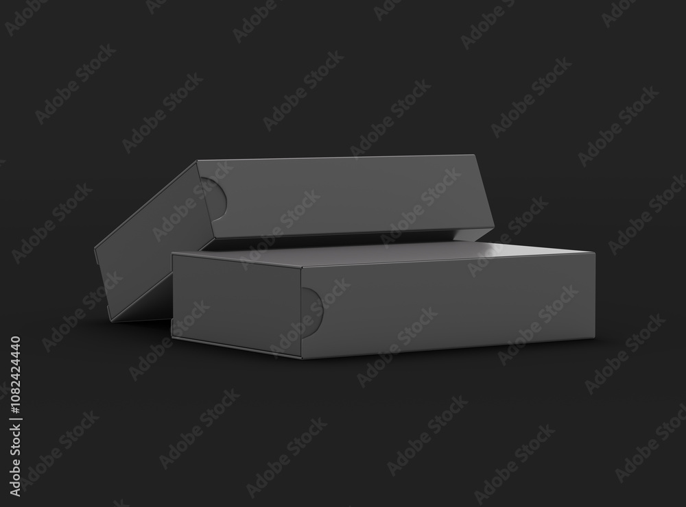 Render of a rectangular sliding drawer box on a dark background Render of a rectangular sliding drawer box on a dark background