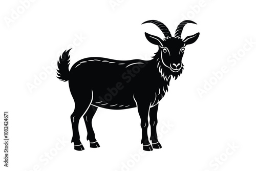 Nigerian Dwarf Goat Silhouette Vector - Farm Animal, Minimal Black & White Outline, Rustic Livestock Design