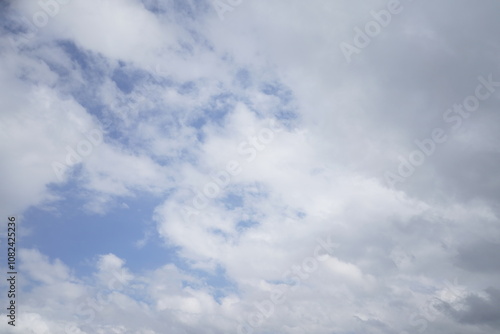 Clouds in the blue sky, Panoramic stage by light background during the summer day.