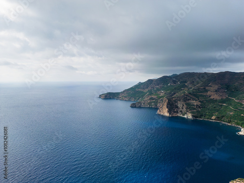 Scenic Aerial View of Dramatic Coastline Against Open Sea