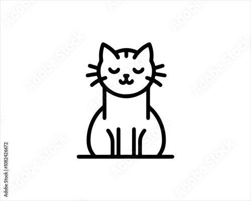 Minimal thin line cat logo vector template. Outline cat icon symbol vector illustration.