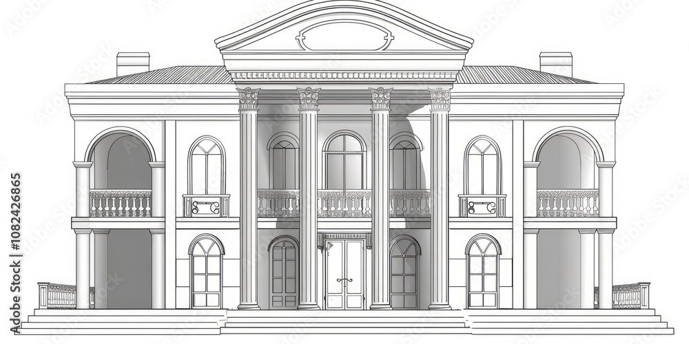 An architectural drawing of an elegant Art building An architectural drawing of an elegant Art building