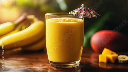 Mango Banana Smoothie in Sunlight - Perfect Breakfast Drink