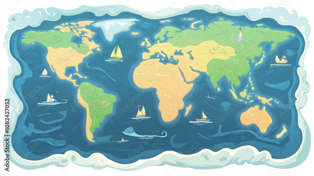 Naklejka premium Transparent Earth showing maritime routes flat design front view navigation theme cartoon drawing colored paste