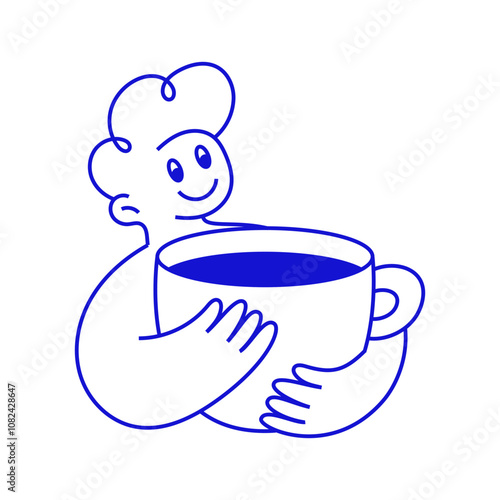 Vector logo design template and graphic elements for advertising, branding, posters and banners, funny cartoon illustrations with smiling character, coffee cup mascot, print and sticker