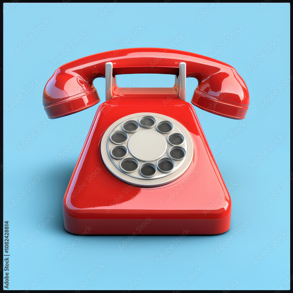 Retro Red Rotary Telephone on Blue Background for Communication and Customer Support Themes Retro Red Rotary Telephone on Blue Background for Communication and Customer Support Themes
