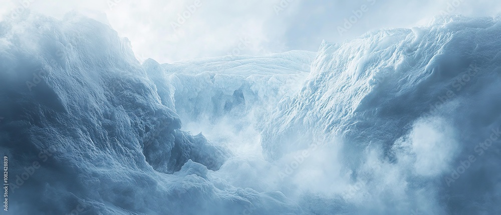 Fototapeta premium A snowy landscape under dramatic clouds in a remote area showcasing the serene beauty of winter’s chill during daylight