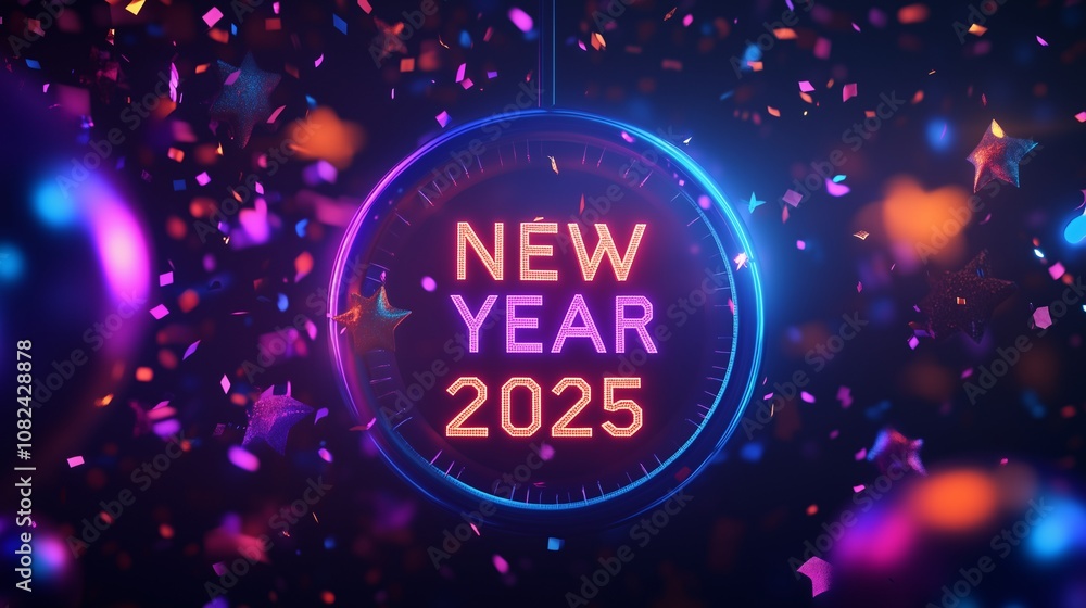 New Year 2025 Countdown Clock with Confetti New Year 2025 Countdown Clock with Confetti