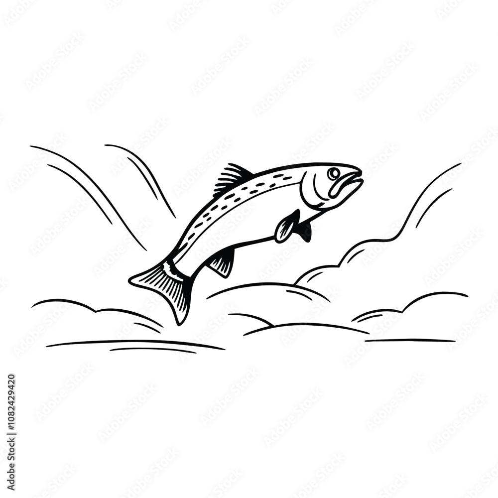 Naklejka premium salmon fish vector design, labeled line and fill art silhouette illustration.