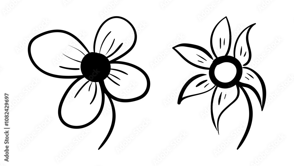 Vector hand drawn two beautiful flowers on transparent background Vector hand drawn two beautiful flowers on transparent background