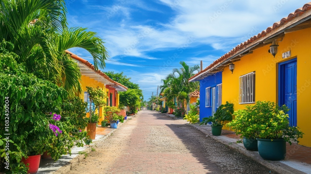 Colorful Streets with Lush Greenery and Bright Houses Colorful Streets with Lush Greenery and Bright Houses