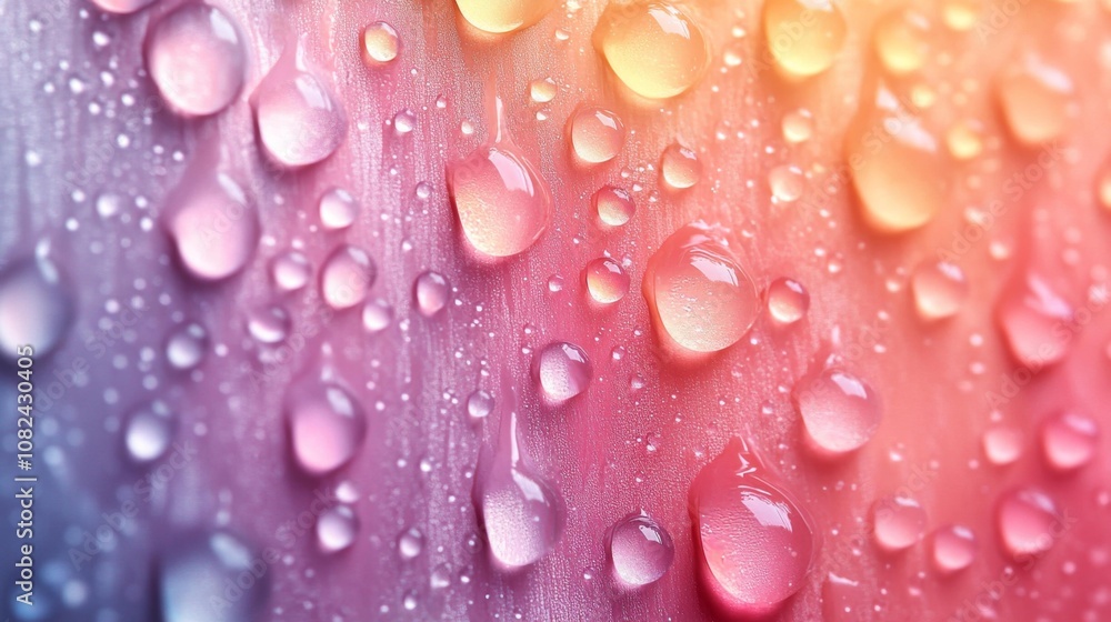 Pastel Raindrops Colorful Water Droplets on Glass. Generative AI Pastel Raindrops Colorful Water Droplets on Glass. Generative AI