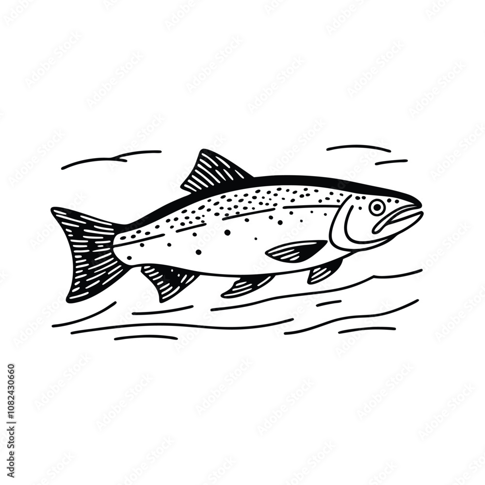 Fototapeta premium salmon fish vector design, labeled line and fill art silhouette illustration.