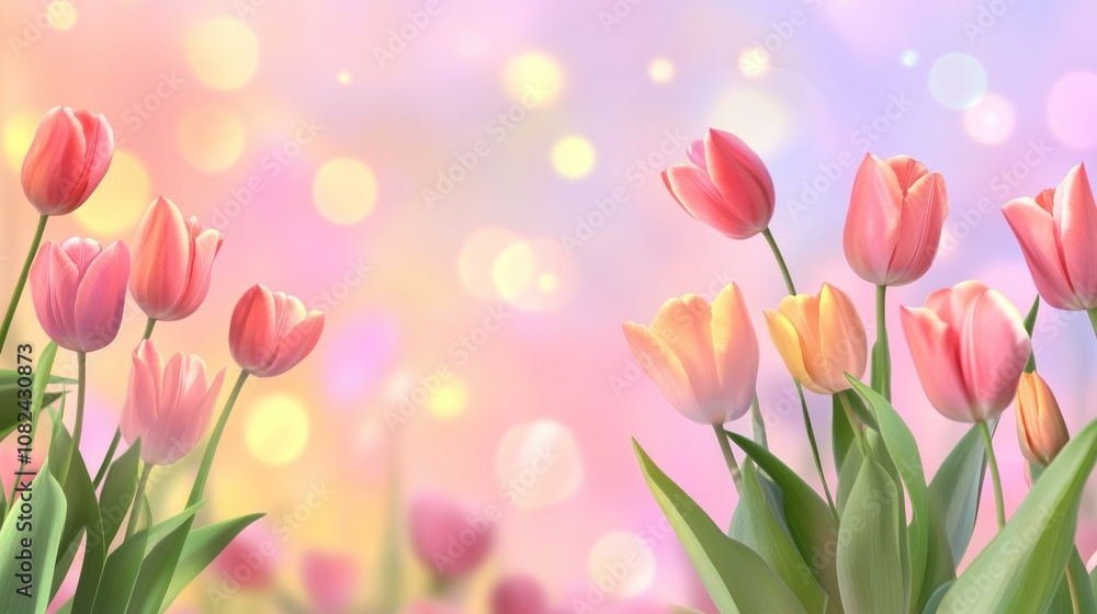 Obraz premium Beautiful Tulips with Soft Colorful Background