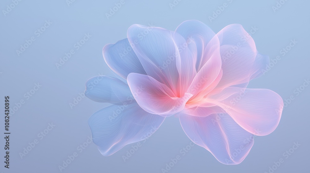 Fototapeta premium A flower with pink petals is shown in a blue background
