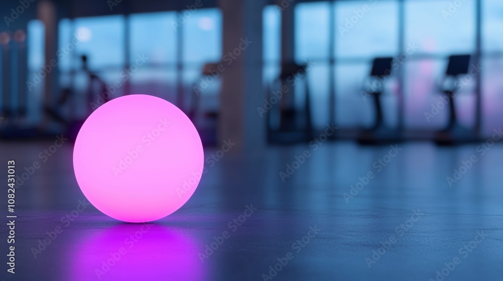 A pink ball is lit up in a gym A pink ball is lit up in a gym