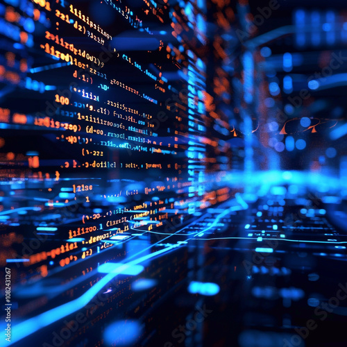 Digital technology, software development concept. Coding programmer, software engineer circuit board on virtual screen, internet of things.