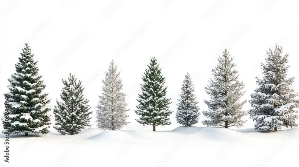 Snowy Evergreen Trees in Winter Wonderland Scene Snowy Evergreen Trees in Winter Wonderland Scene