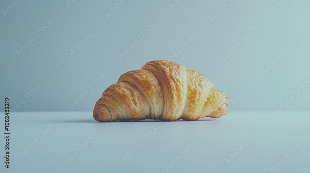 A single croissant, by itself, against a plain white backdrop. A single croissant, by itself, against a plain white backdrop.
