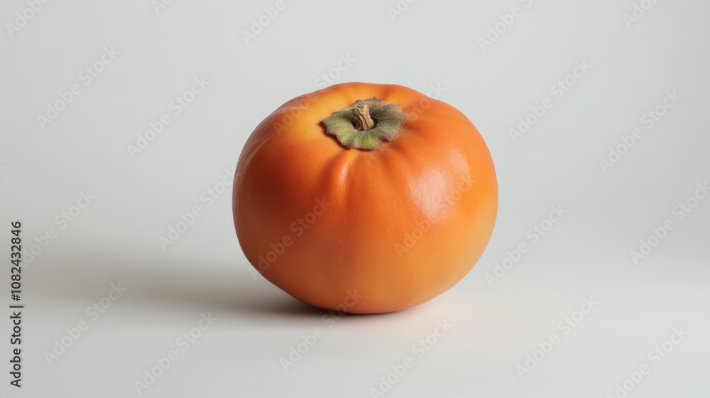 A single persimmon fruit, with its vibrant orange color, is shown against a plain white backdrop. A single persimmon fruit, with its vibrant orange color, is shown against a plain white backdrop.