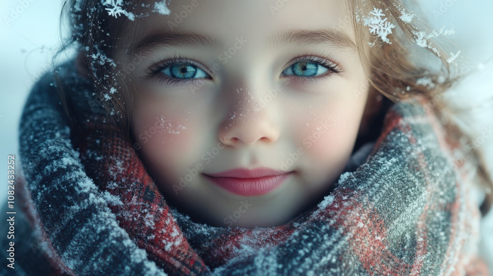 Charming Winter Portrait of a Girl Surrounded by Snowflakes Charming Winter Portrait of a Girl Surrounded by Snowflakes